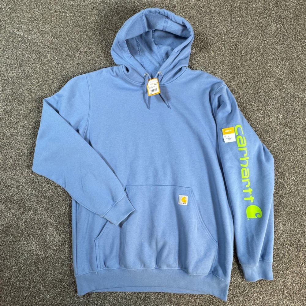 Carhartt Mens Loose Fit Hoodie Sweatshirt L Tall Skystone Blue Spellout